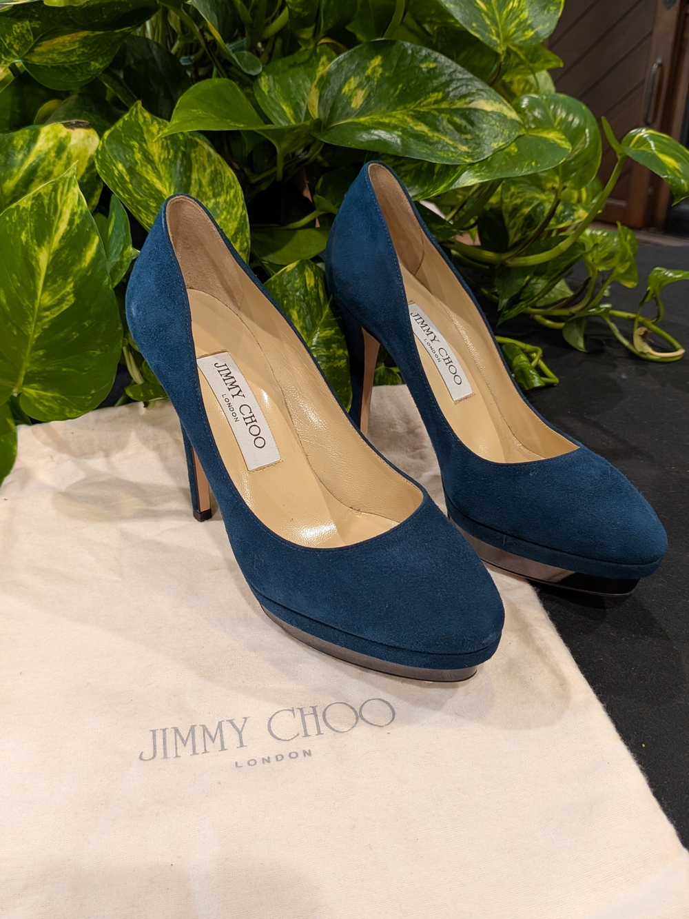 Jimmy Choo "Cosmic" Navy Suede Platform Pumps